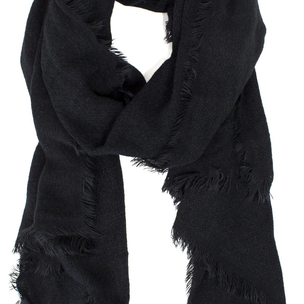 Black Frayed Edge Cashmere Blend Blanket Wrap Scarf